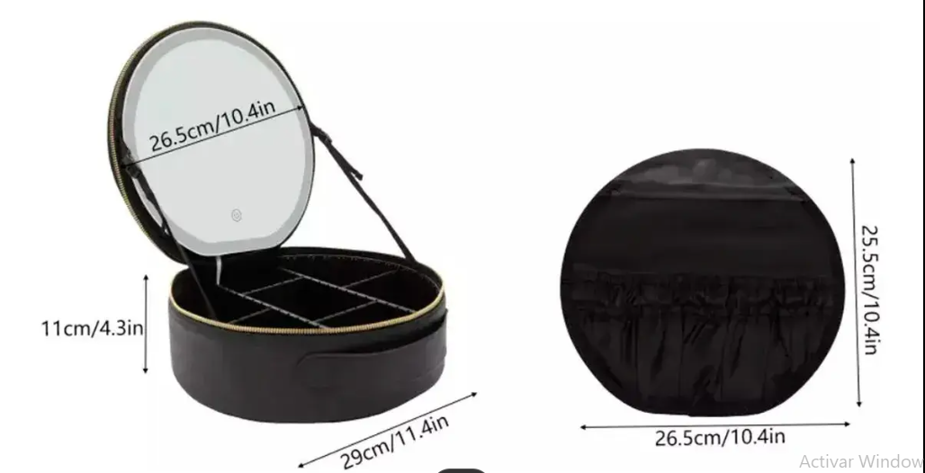 COSMETIQUERA REDONDA CON ESPEJO Y LUZ LED