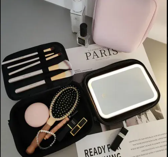 ORGANIZADOR DE MAQUILLAJE Y BROCHAS ESPEJO CON LUZ LED